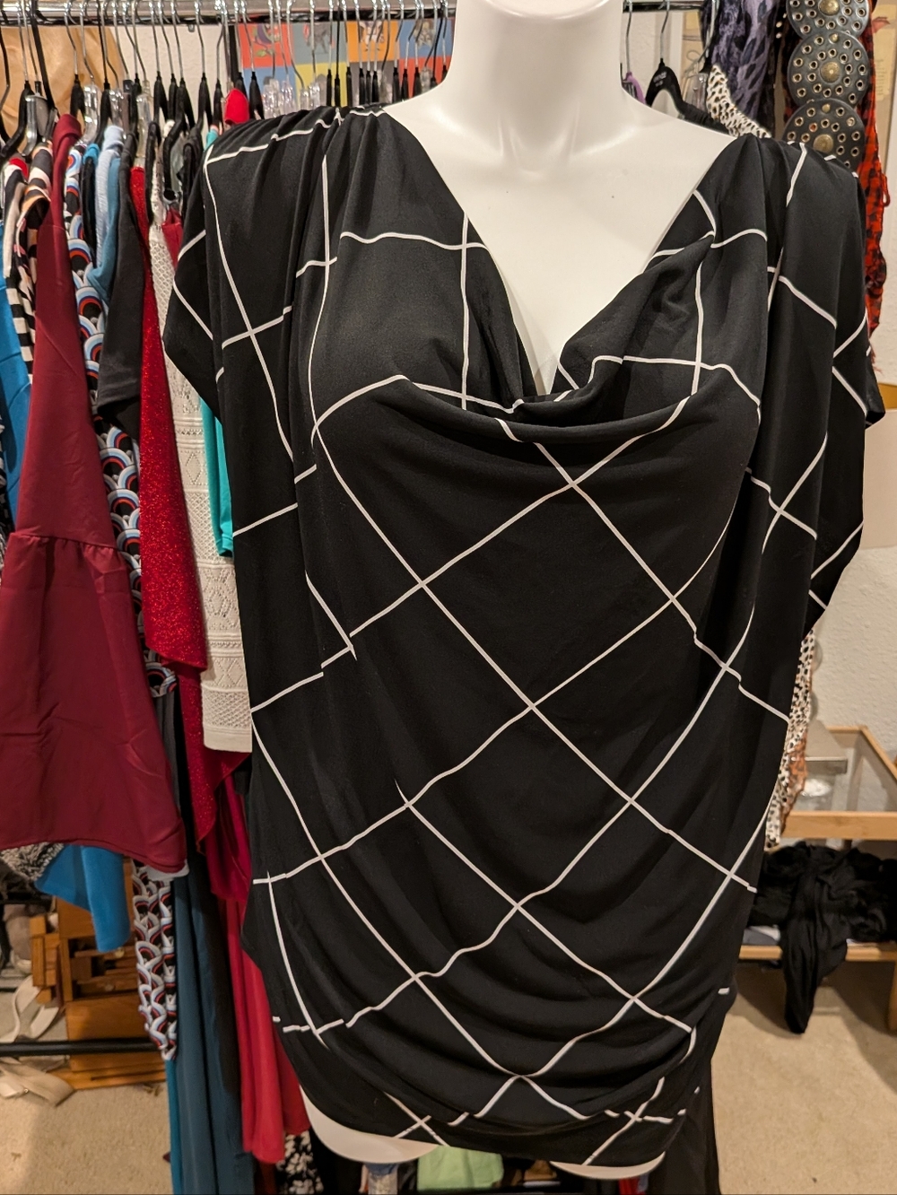 Lane Bryant Black Top with White Windowpane Lines - 22/24
